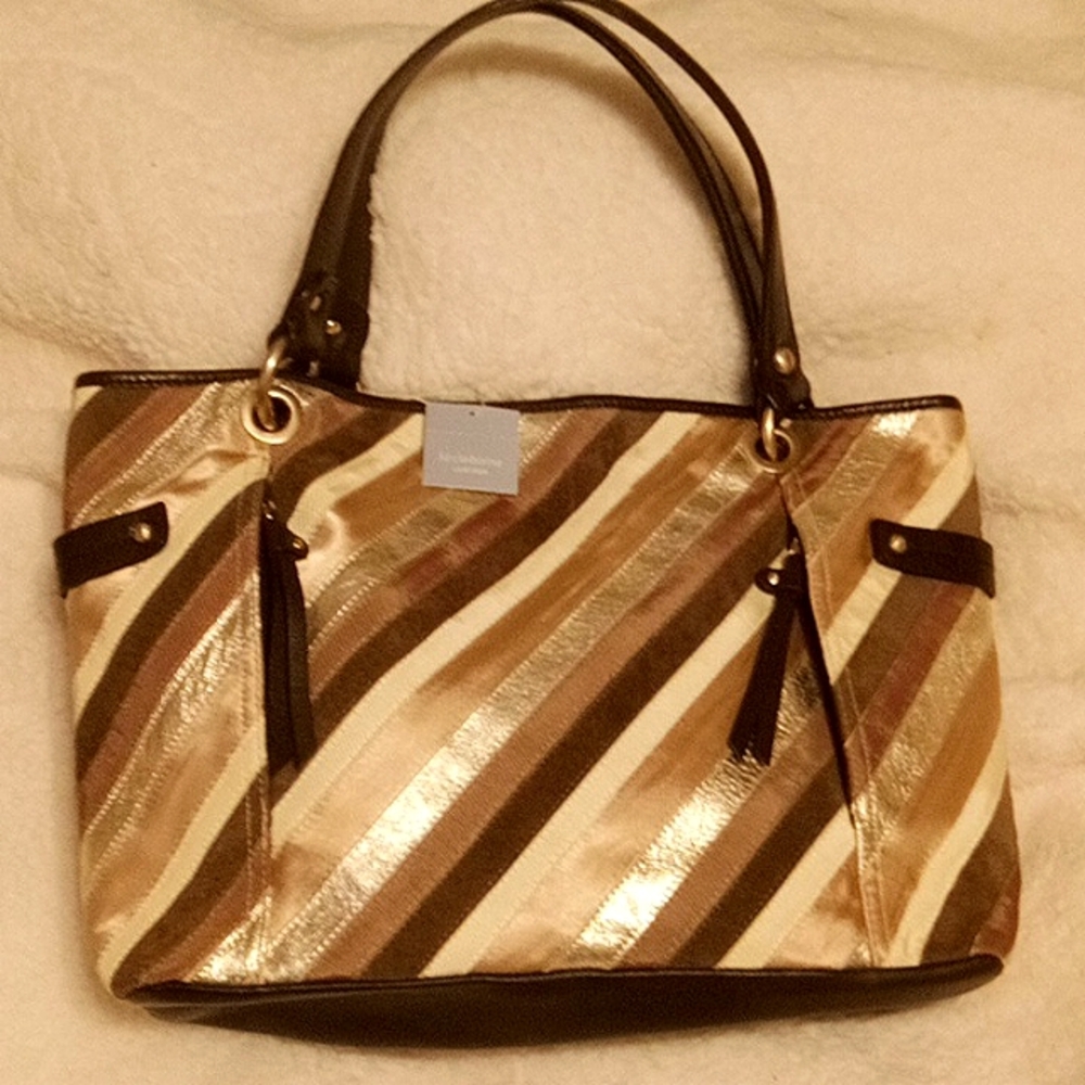 NWT $189💞 LIZ CLAIBORNE LEATHER Patchwork Striped Bag!